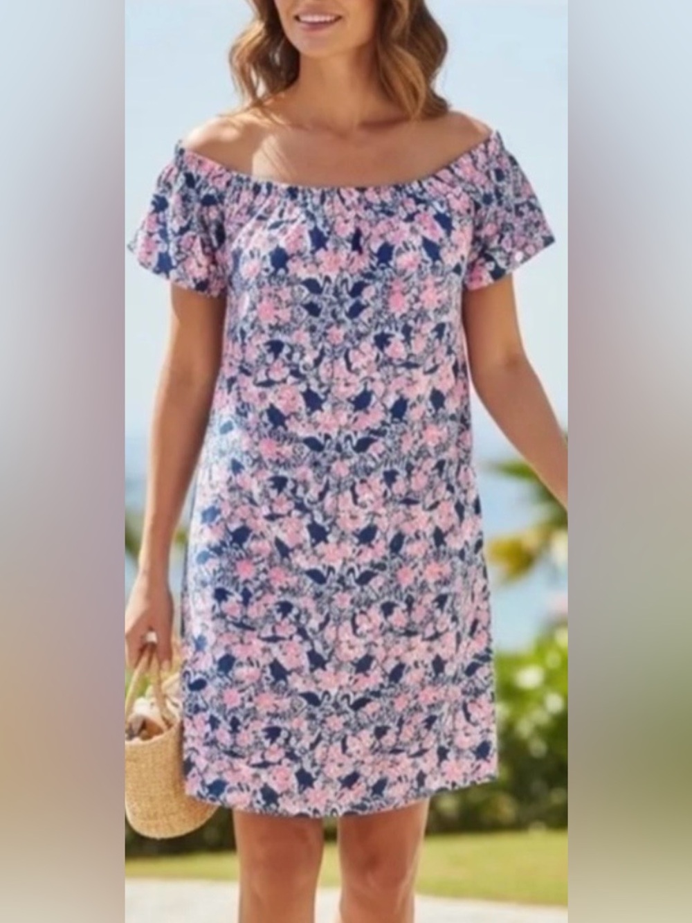 VINEYARD Vines Off-The-Shoulder Bahamas Otomi Marine Mini Dress. Size S